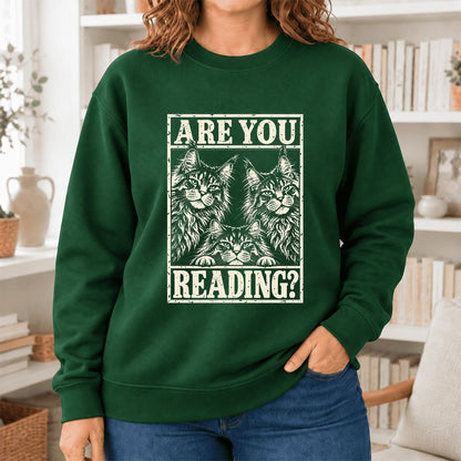 Are You Reading Maine Coon Softstyle Sweatshirt | Cat Lover Reader Gift Forest Green