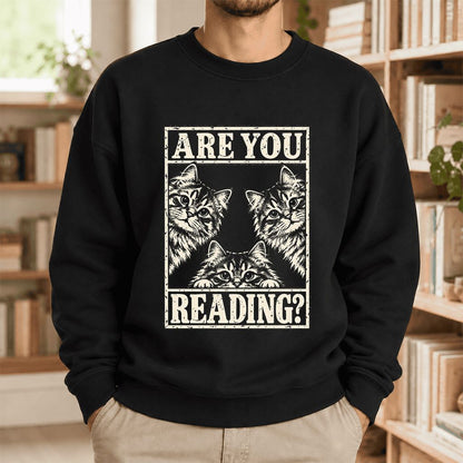 Are You Reading Siberian Softstyle Sweatshirt | Cat Lover Reader Gift Black