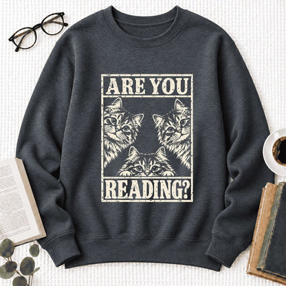 Are You Reading Siberian Softstyle Sweatshirt | Cat Lover Reader Gift Dark Heather