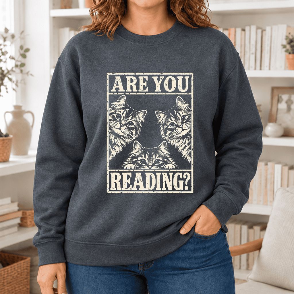 Are You Reading Siberian Softstyle Sweatshirt | Cat Lover Reader Gift Dark Heather