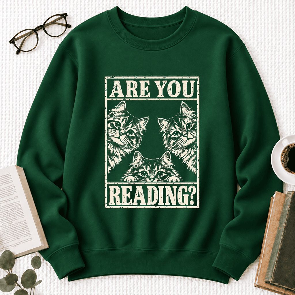 Are You Reading Siberian Softstyle Sweatshirt | Cat Lover Reader Gift Forest Green