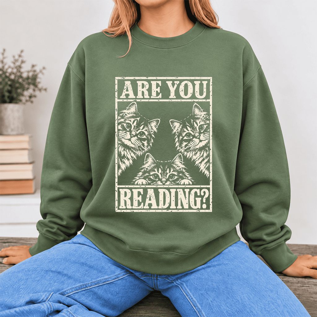Are You Reading Siberian Softstyle Sweatshirt | Cat Lover Reader Gift Military Green