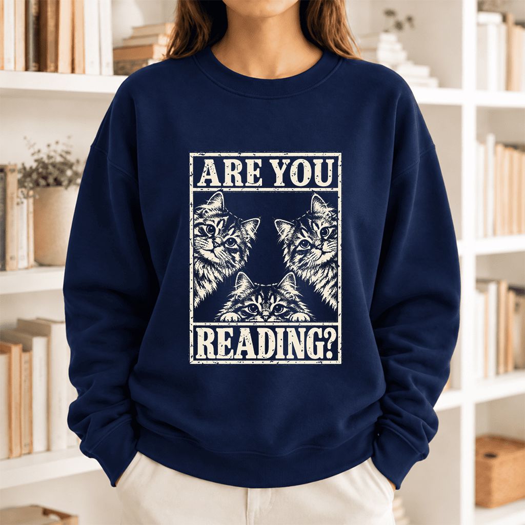 Are You Reading Siberian Softstyle Sweatshirt | Cat Lover Reader Gift Navy