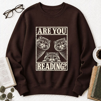 ARE YOU READING Exotic Shorthair Printed Sweatshirt | Cat Lover Reader Gift Dark Chocolate