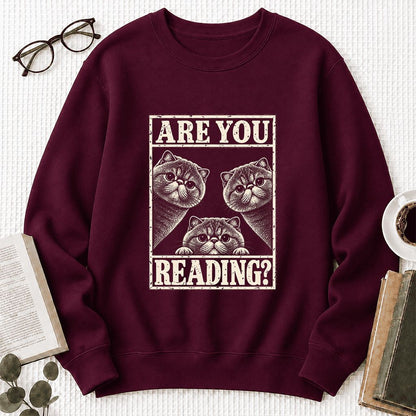 ARE YOU READING Exotic Shorthair Printed Sweatshirt | Cat Lover Reader Gift Maroon