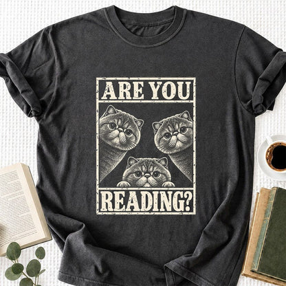 ARE YOU READING Exotic Shorthair Printed T-Shirt | Cat Lover Reader Gift Dark Heather