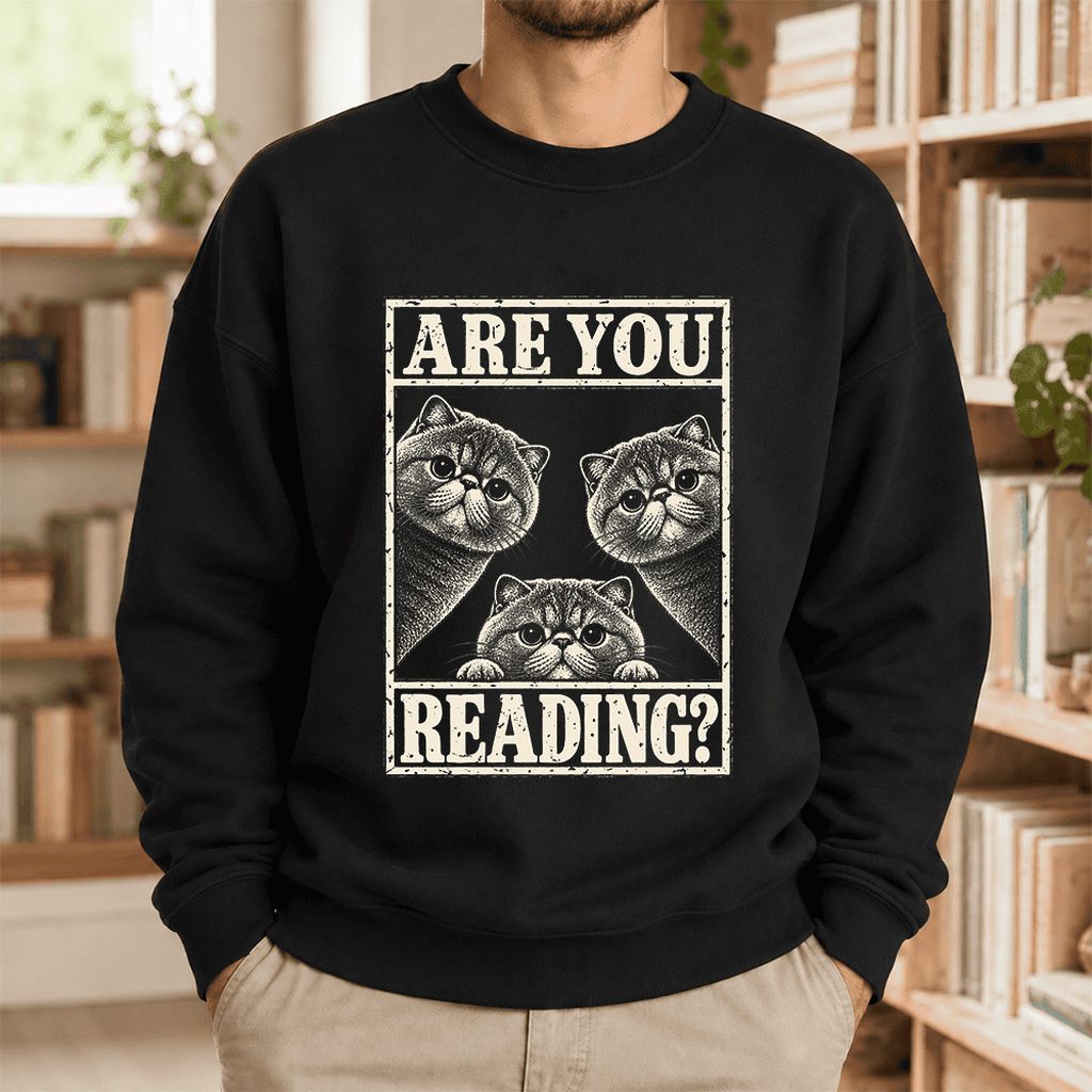Are You Reading Exotic Shorthair Softstyle Sweatshirt | Cat Lover Reader Gift Black