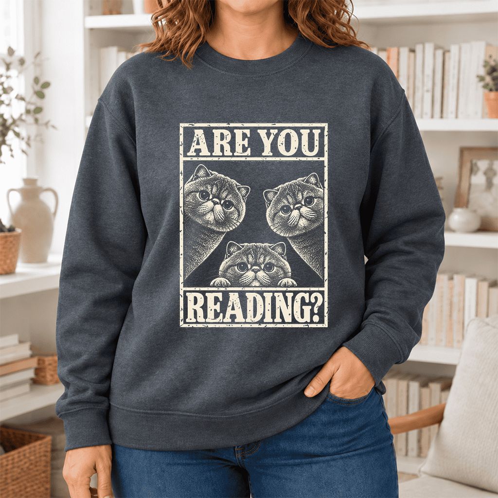 Are You Reading Exotic Shorthair Softstyle Sweatshirt | Cat Lover Reader Gift Dark Heather