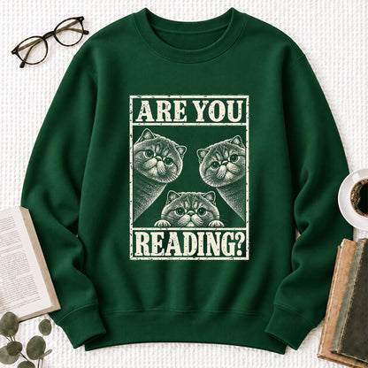 Are You Reading Exotic Shorthair Softstyle Sweatshirt | Cat Lover Reader Gift Forest Green