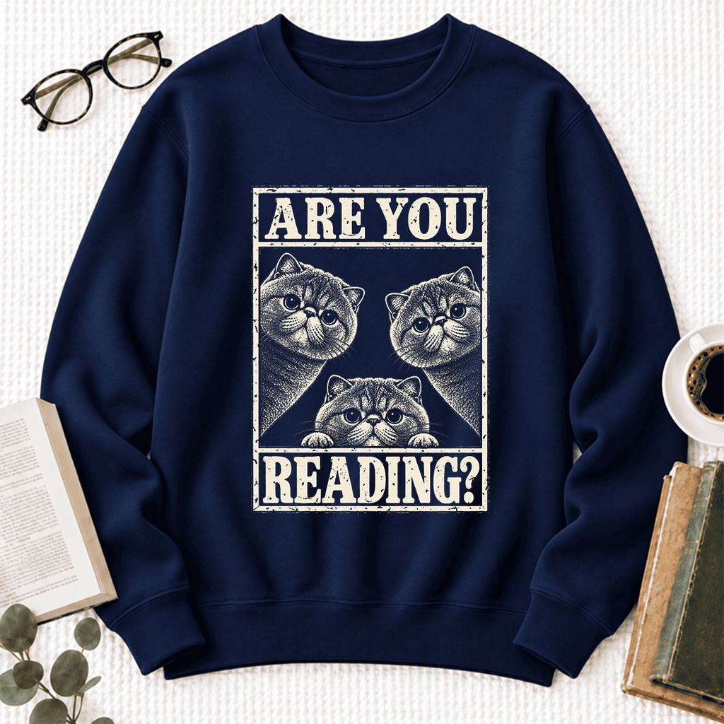 Are You Reading Exotic Shorthair Softstyle Sweatshirt | Cat Lover Reader Gift Navy