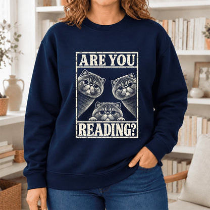 Are You Reading Exotic Shorthair Softstyle Sweatshirt | Cat Lover Reader Gift Navy