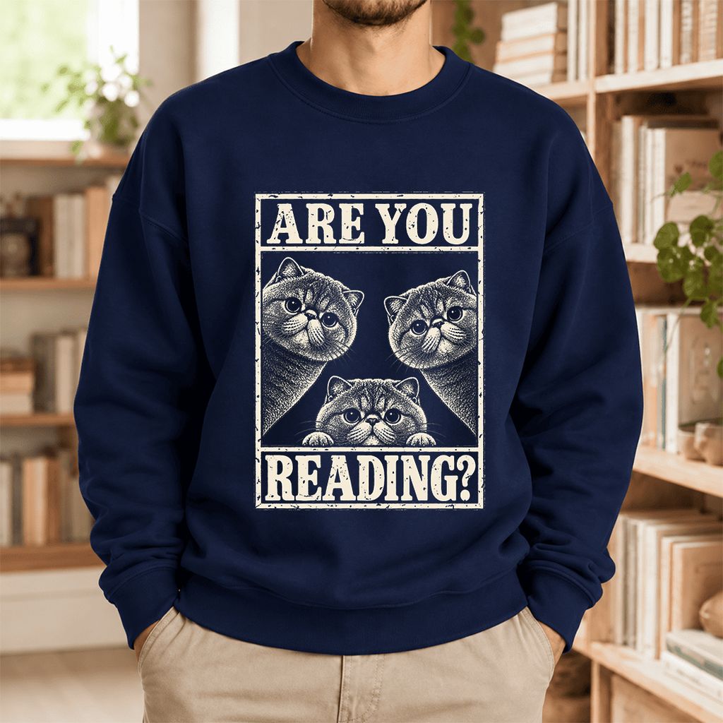 Are You Reading Exotic Shorthair Softstyle Sweatshirt | Cat Lover Reader Gift Navy