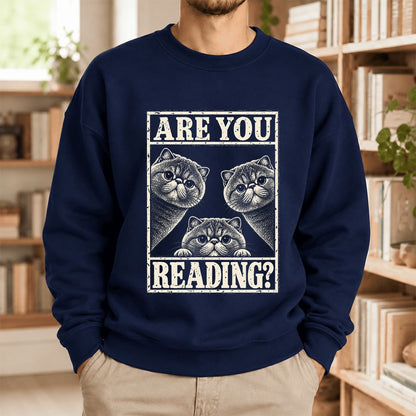 Are You Reading Exotic Shorthair Softstyle Sweatshirt | Cat Lover Reader Gift Navy