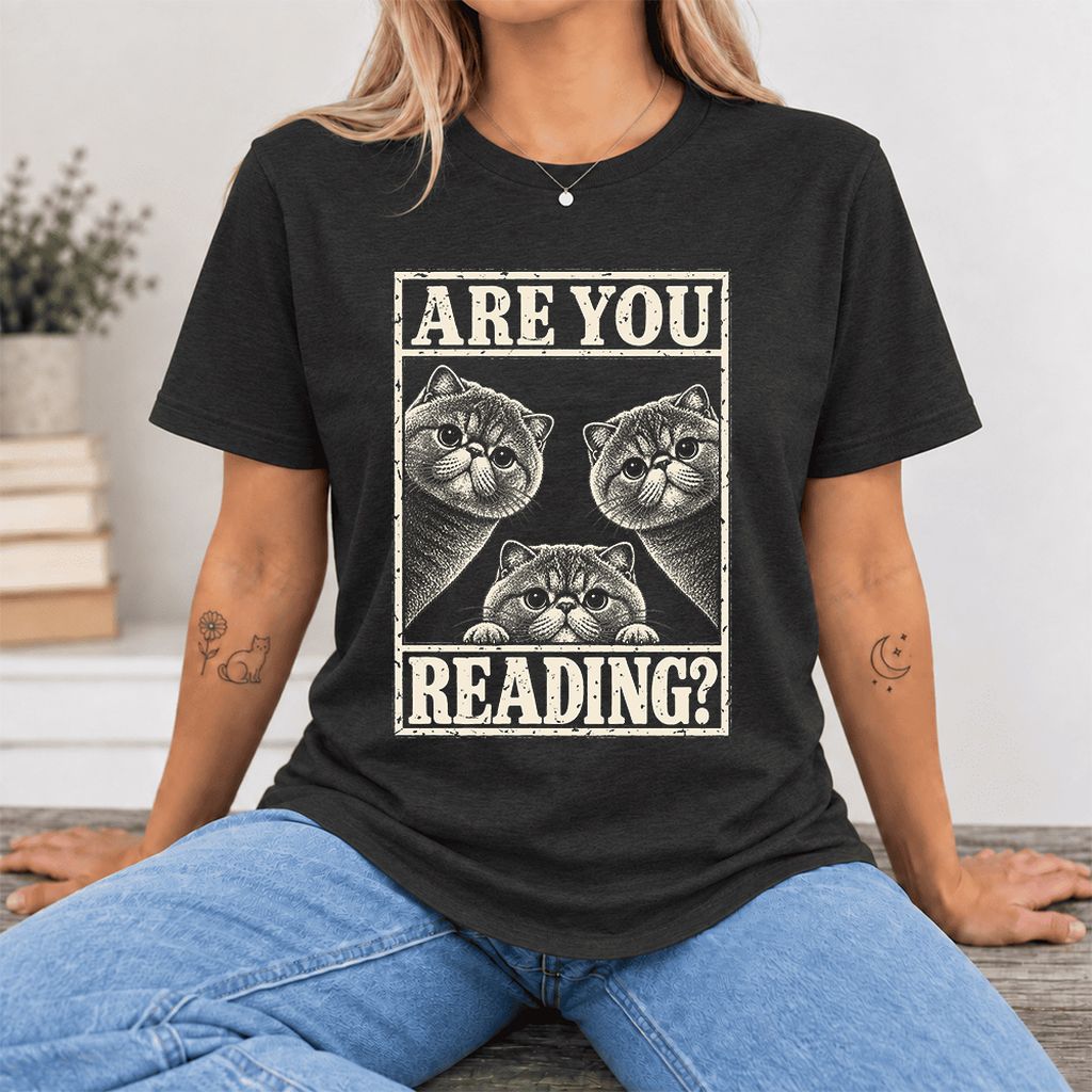ARE YOU READING Exotic Shorthair Ultra-Soft Cotton T-Shirt | Reader Gift Black Heather