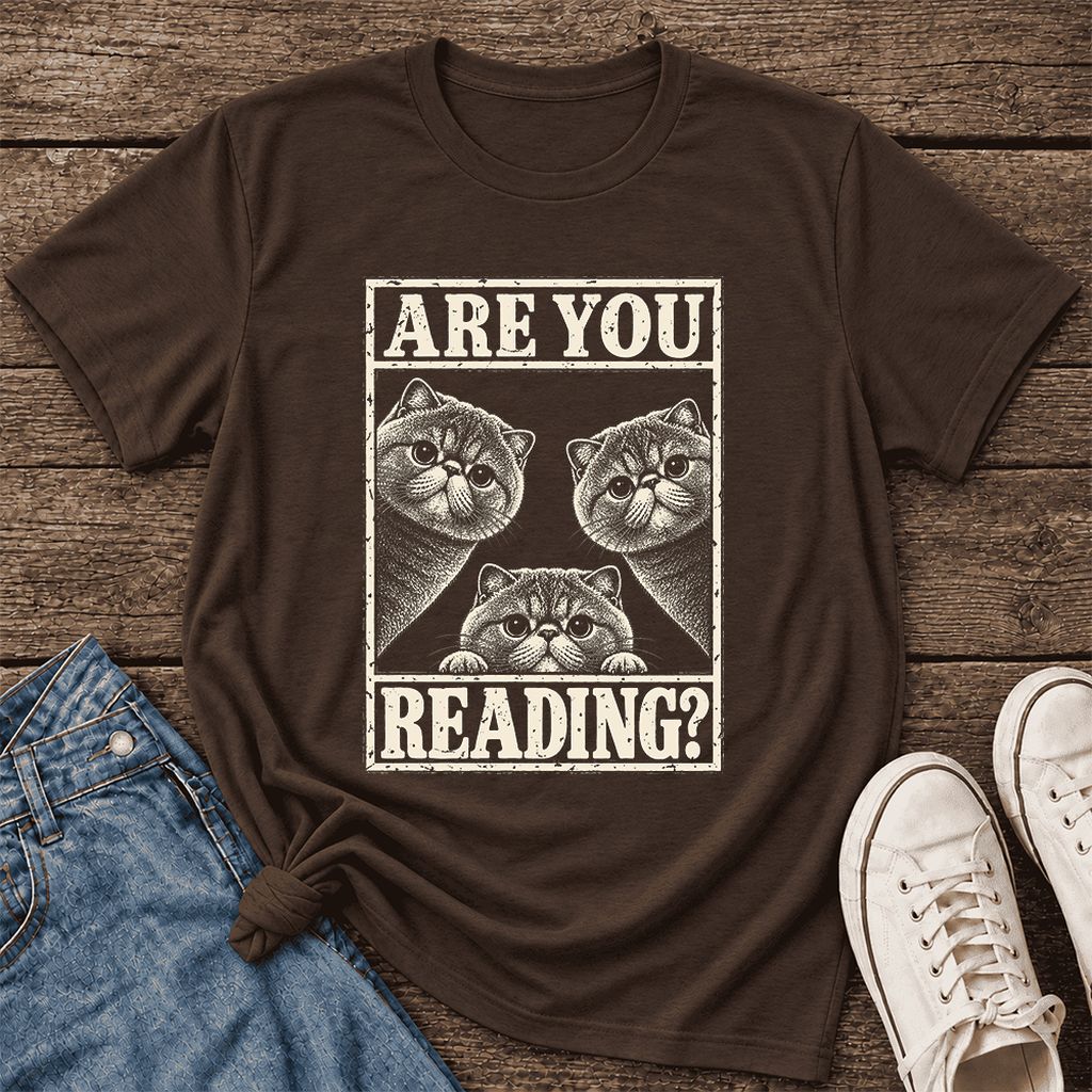ARE YOU READING Exotic Shorthair Ultra-Soft Cotton T-Shirt | Reader Gift Brown