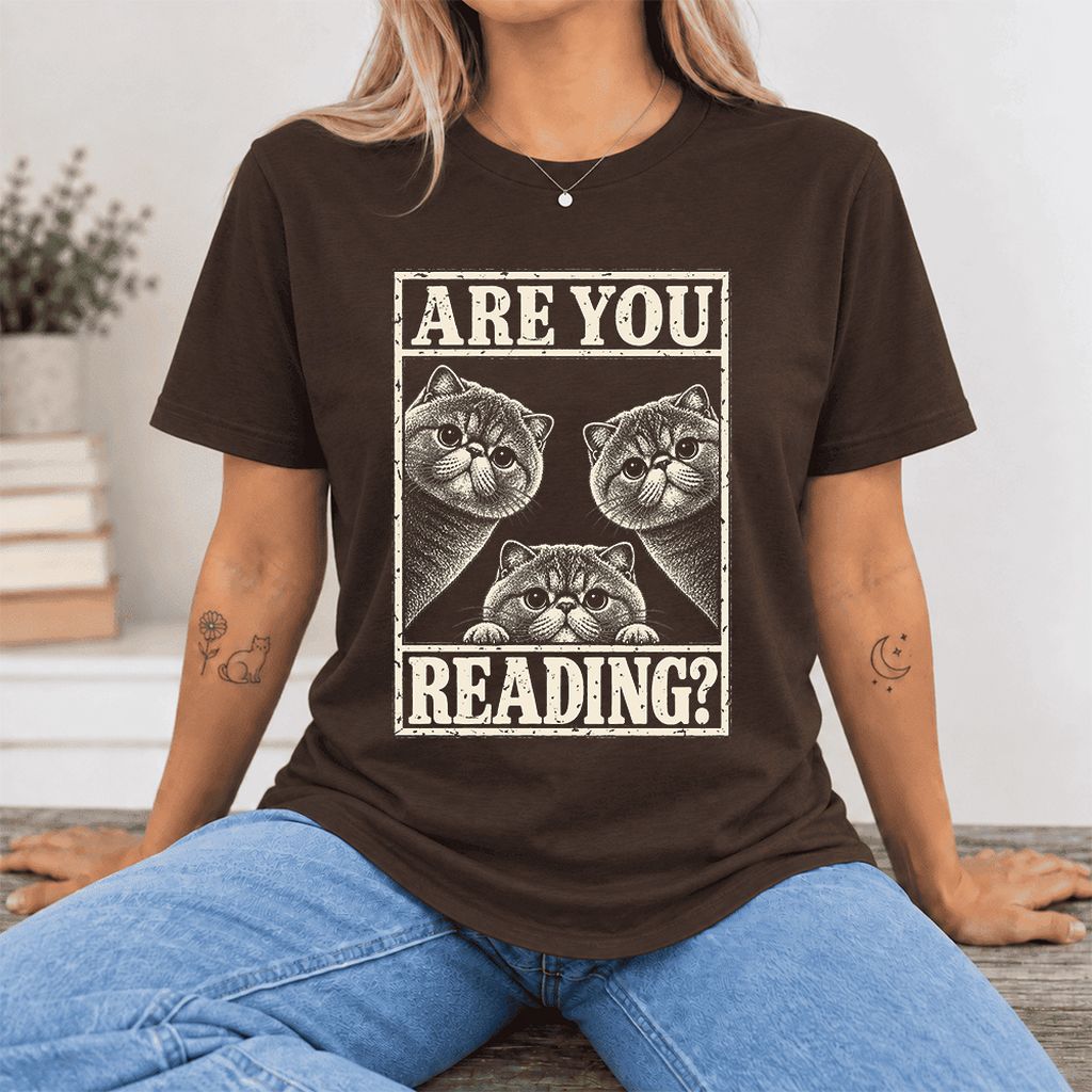ARE YOU READING Exotic Shorthair Ultra-Soft Cotton T-Shirt | Reader Gift Brown