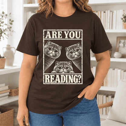 ARE YOU READING Exotic Shorthair Ultra-Soft Cotton T-Shirt | Reader Gift Brown