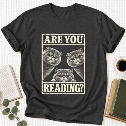 ARE YOU READING Exotic Shorthair Ultra-Soft Cotton T-Shirt | Reader Gift Dark Grey Heather