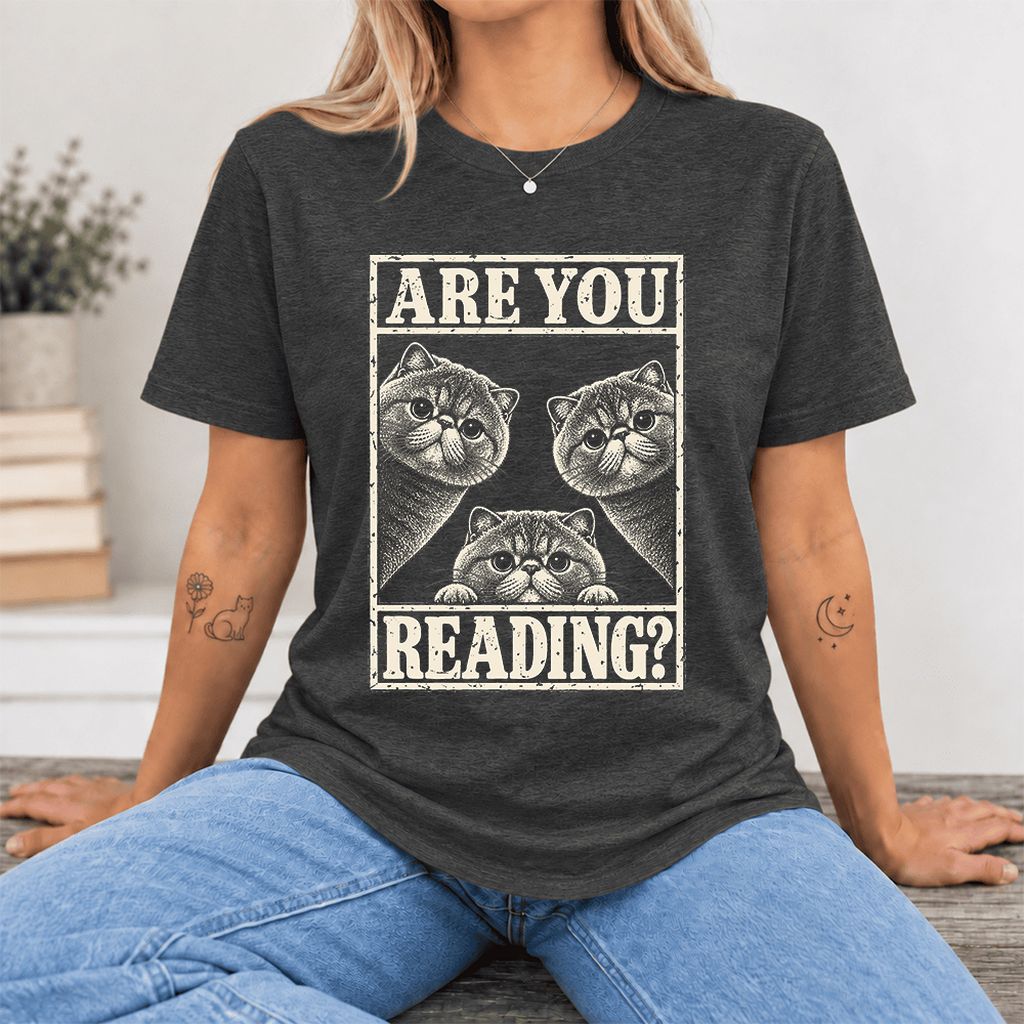 ARE YOU READING Exotic Shorthair Ultra-Soft Cotton T-Shirt | Reader Gift Dark Grey Heather