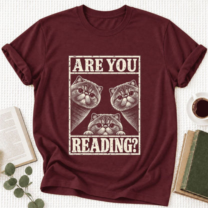 ARE YOU READING Exotic Shorthair Ultra-Soft Cotton T-Shirt | Reader Gift Maroon