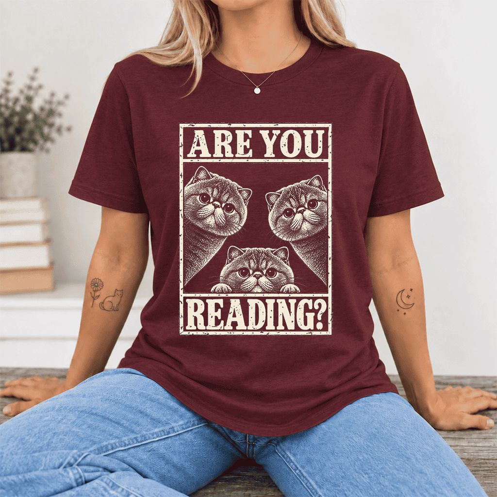 ARE YOU READING Exotic Shorthair Ultra-Soft Cotton T-Shirt | Reader Gift Maroon