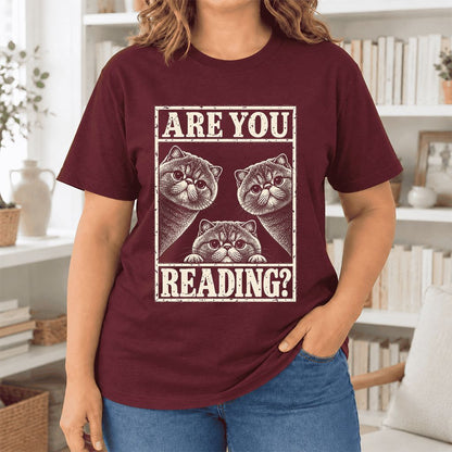 ARE YOU READING Exotic Shorthair Ultra-Soft Cotton T-Shirt | Reader Gift Maroon