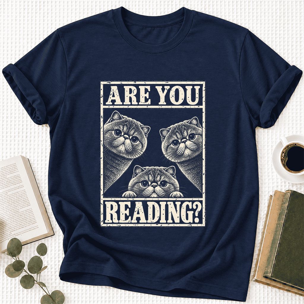 ARE YOU READING Exotic Shorthair Ultra-Soft Cotton T-Shirt | Reader Gift Navy
