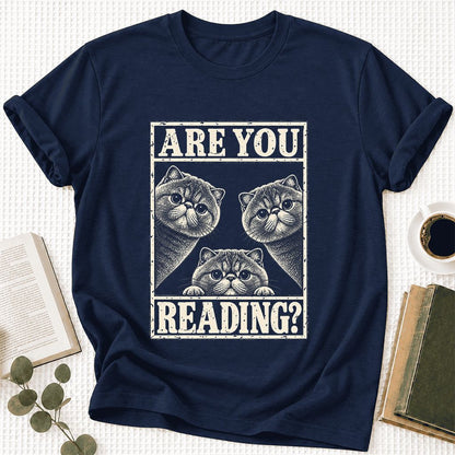 ARE YOU READING Exotic Shorthair Ultra-Soft Cotton T-Shirt | Reader Gift Navy