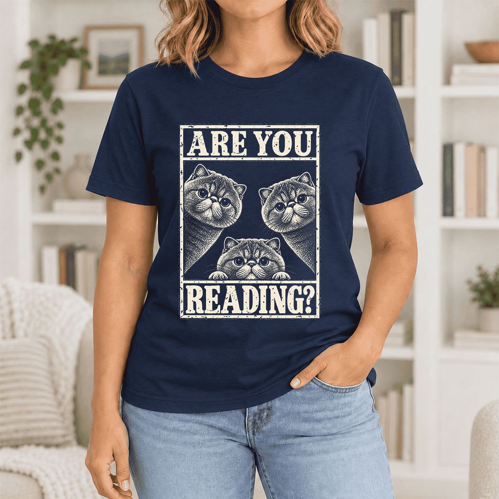ARE YOU READING Exotic Shorthair Ultra-Soft Cotton T-Shirt | Reader Gift Navy