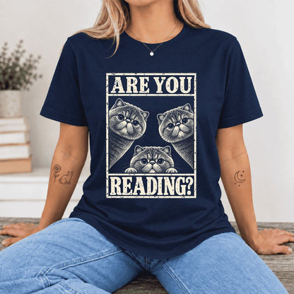 ARE YOU READING Exotic Shorthair Ultra-Soft Cotton T-Shirt | Reader Gift Navy