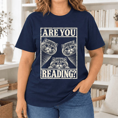 ARE YOU READING Exotic Shorthair Ultra-Soft Cotton T-Shirt | Reader Gift Navy