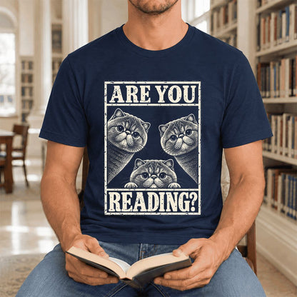 ARE YOU READING Exotic Shorthair Ultra-Soft Cotton T-Shirt | Reader Gift Navy