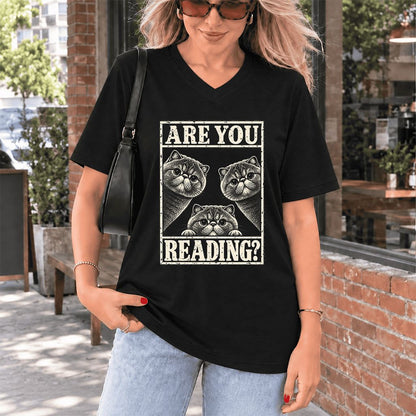 ARE YOU READING Exotic Shorthair Ultra-Soft V-Neck | Cat Lover Reader Gift Black