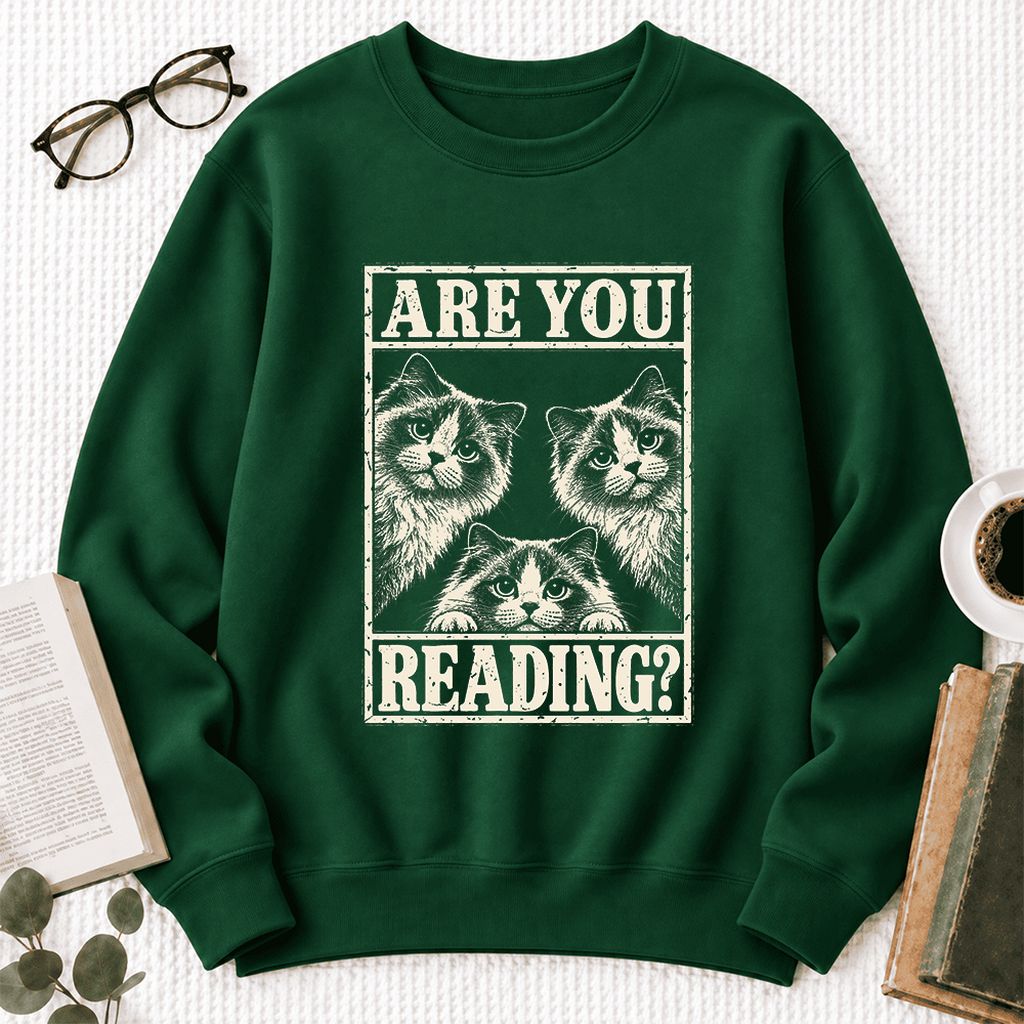 Are You Reading Ragdoll Softstyle Sweatshirt | Cat Lover Reader Gift Forest Green