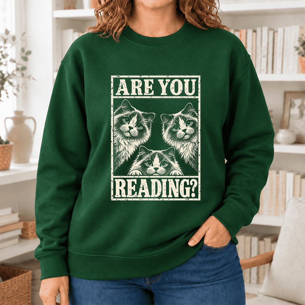 Are You Reading Ragdoll Softstyle Sweatshirt | Cat Lover Reader Gift Forest Green