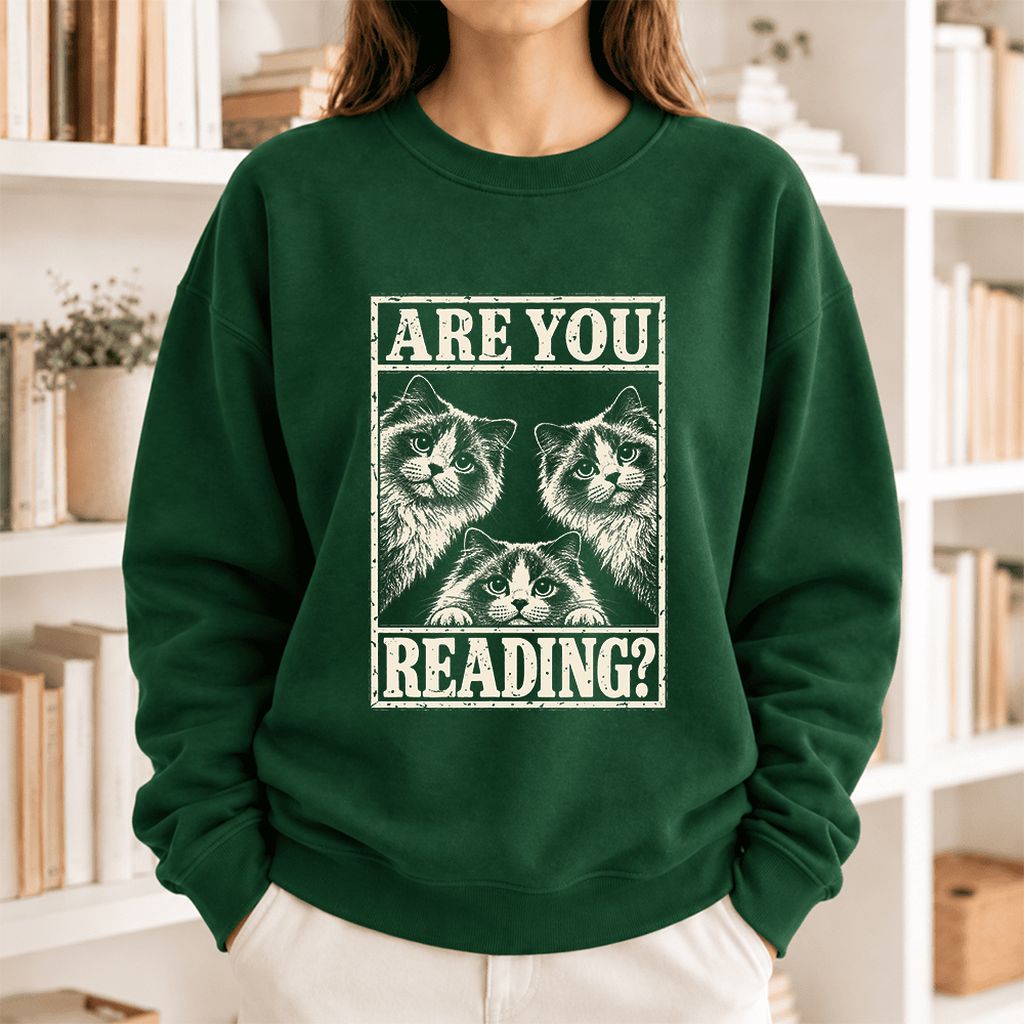 Are You Reading Ragdoll Softstyle Sweatshirt | Cat Lover Reader Gift Forest Green