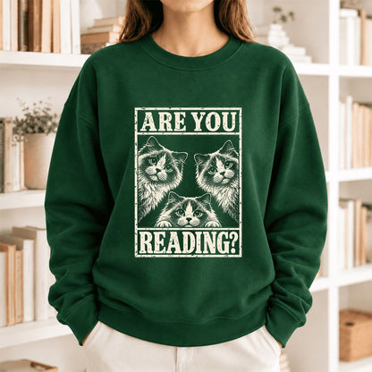 Are You Reading Ragdoll Softstyle Sweatshirt | Cat Lover Reader Gift Forest Green