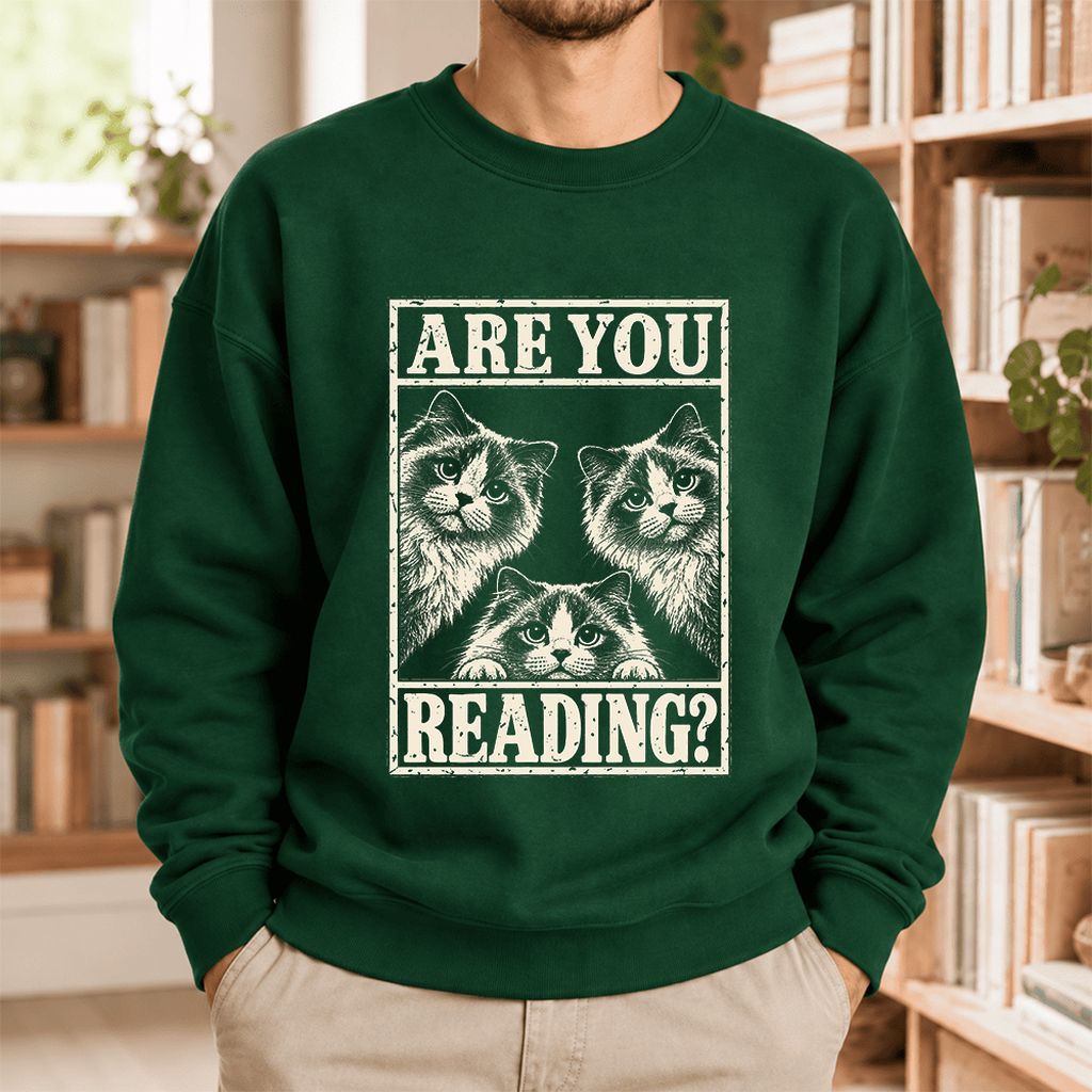 Are You Reading Ragdoll Softstyle Sweatshirt | Cat Lover Reader Gift Forest Green