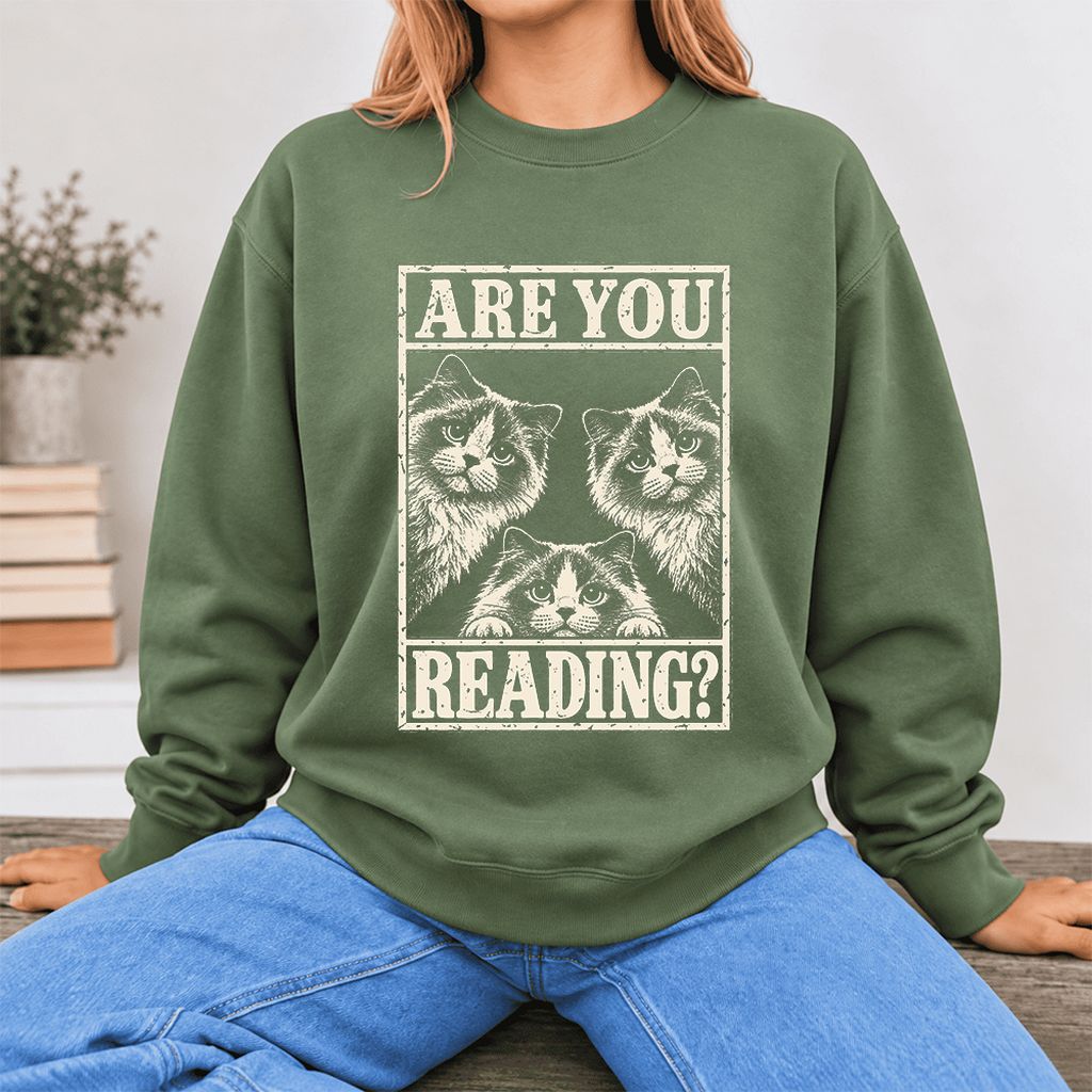 Are You Reading Ragdoll Softstyle Sweatshirt | Cat Lover Reader Gift Military Green