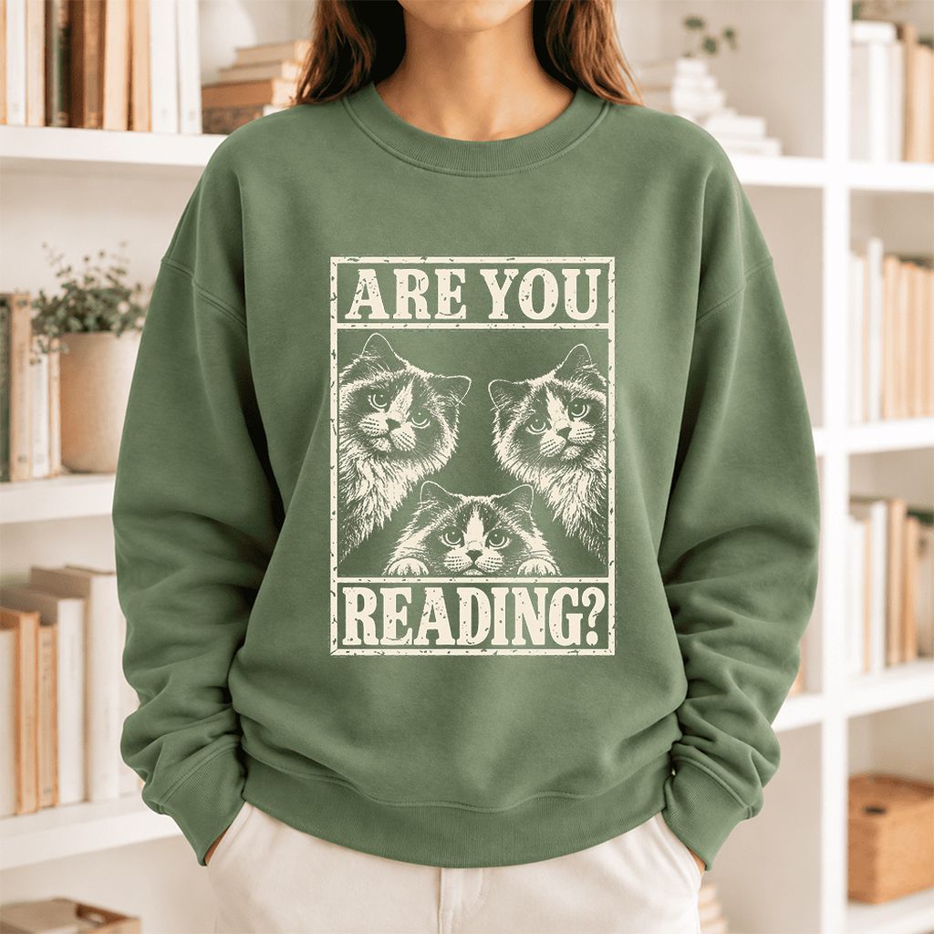 Are You Reading Ragdoll Softstyle Sweatshirt | Cat Lover Reader Gift Military Green