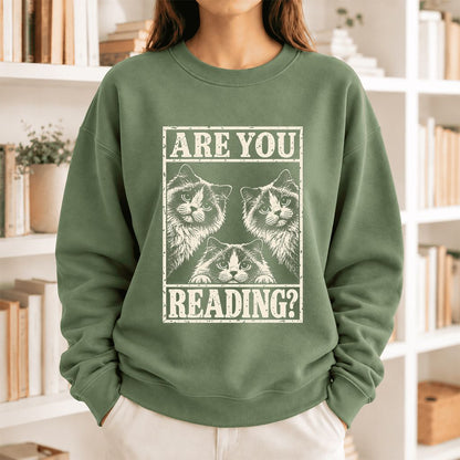 Are You Reading Ragdoll Softstyle Sweatshirt | Cat Lover Reader Gift Military Green