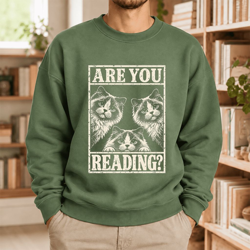 Are You Reading Ragdoll Softstyle Sweatshirt | Cat Lover Reader Gift Military Green