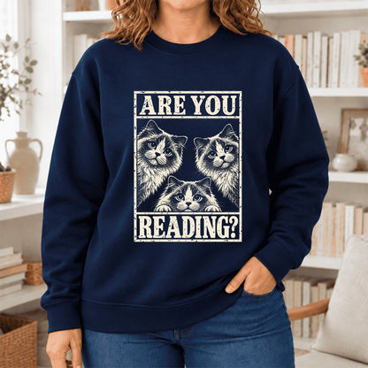 Are You Reading Ragdoll Softstyle Sweatshirt | Cat Lover Reader Gift Navy