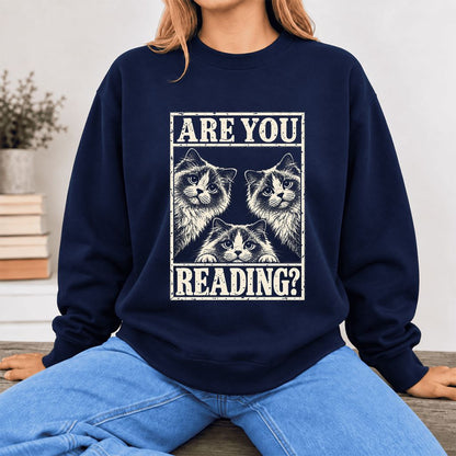 Are You Reading Ragdoll Softstyle Sweatshirt | Cat Lover Reader Gift Navy