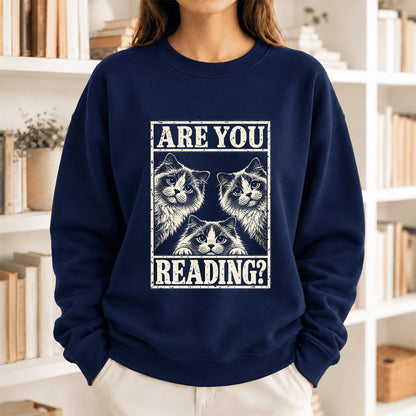Are You Reading Ragdoll Softstyle Sweatshirt | Cat Lover Reader Gift Navy