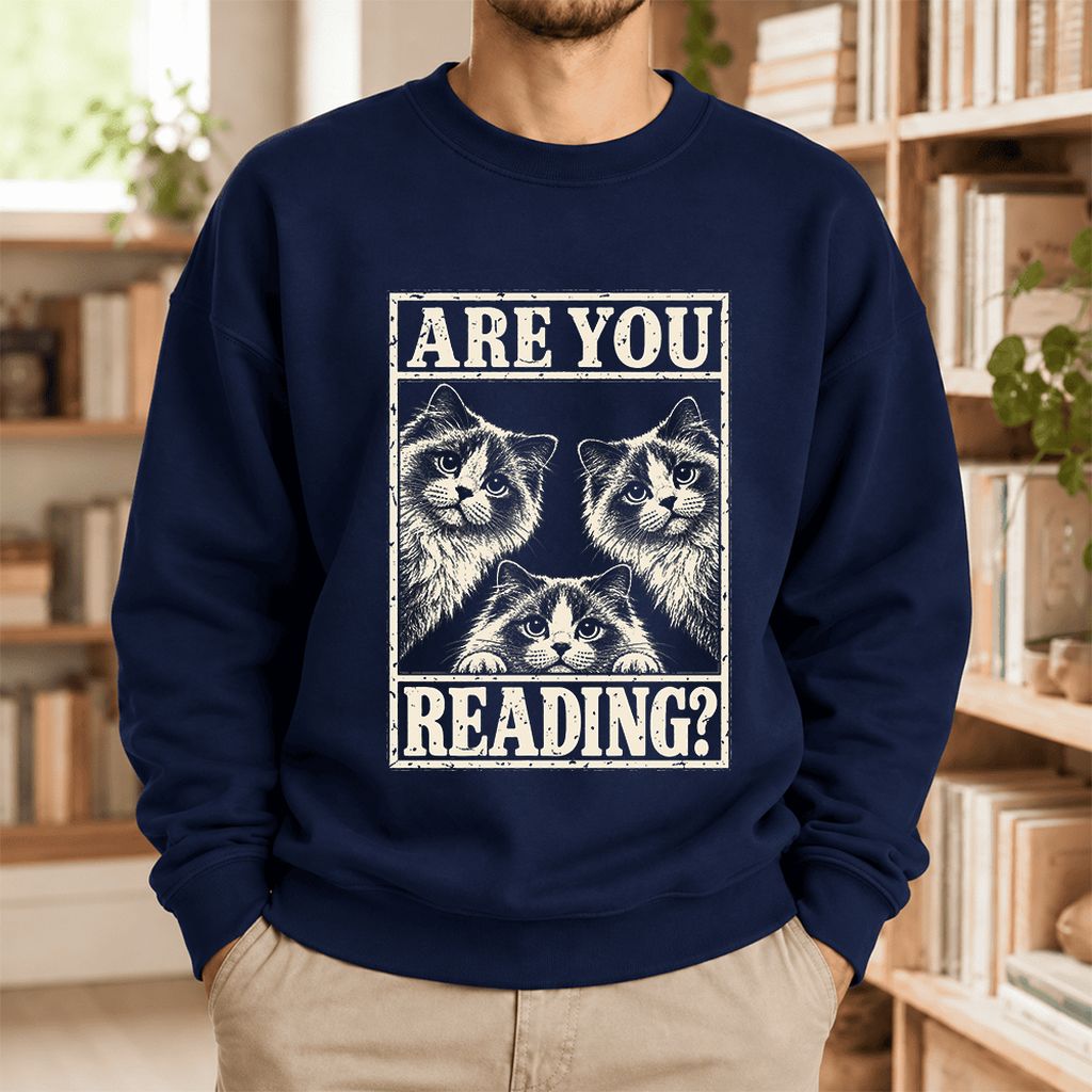 Are You Reading Ragdoll Softstyle Sweatshirt | Cat Lover Reader Gift Navy