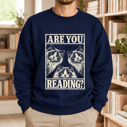 Are You Reading Ragdoll Softstyle Sweatshirt | Cat Lover Reader Gift Navy