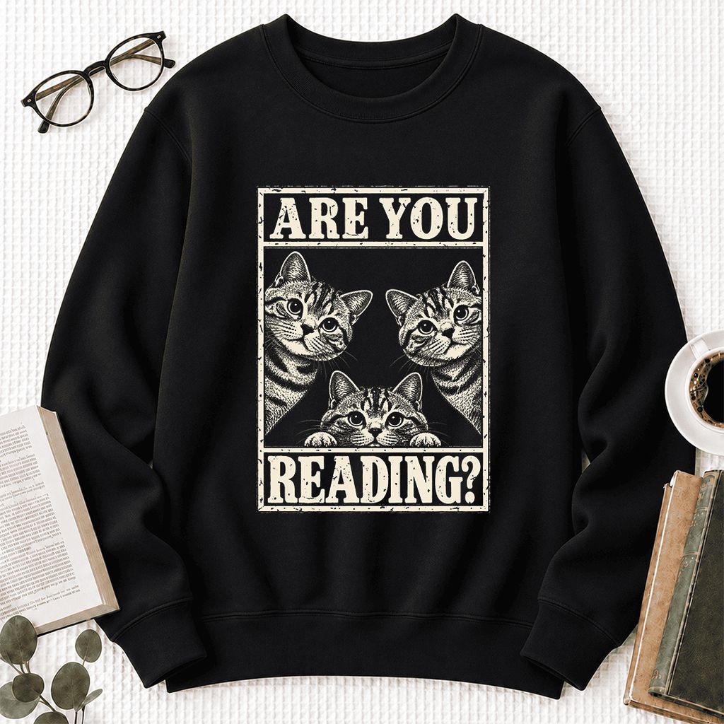 Are You Reading American Shorthair Softstyle Sweatshirt | Cat Lover Reader Gift Black