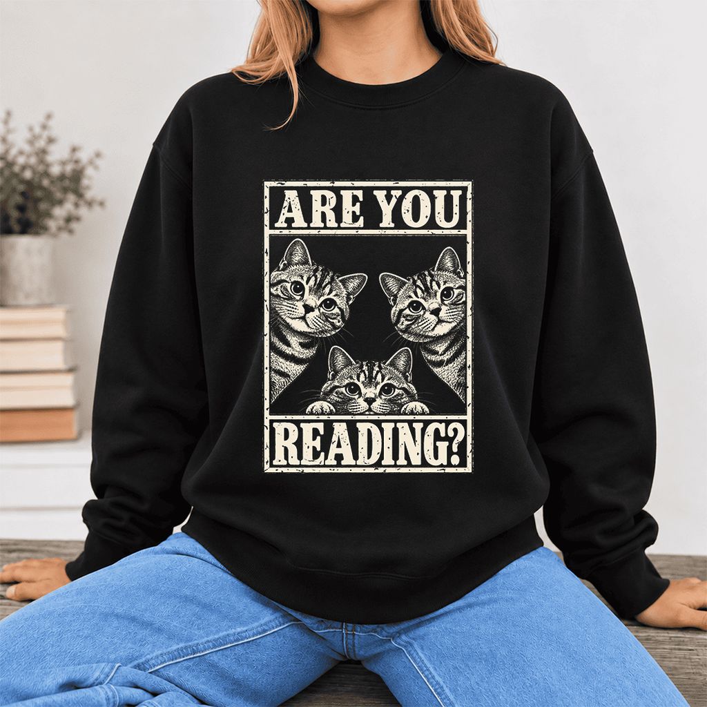 Are You Reading American Shorthair Softstyle Sweatshirt | Cat Lover Reader Gift Black