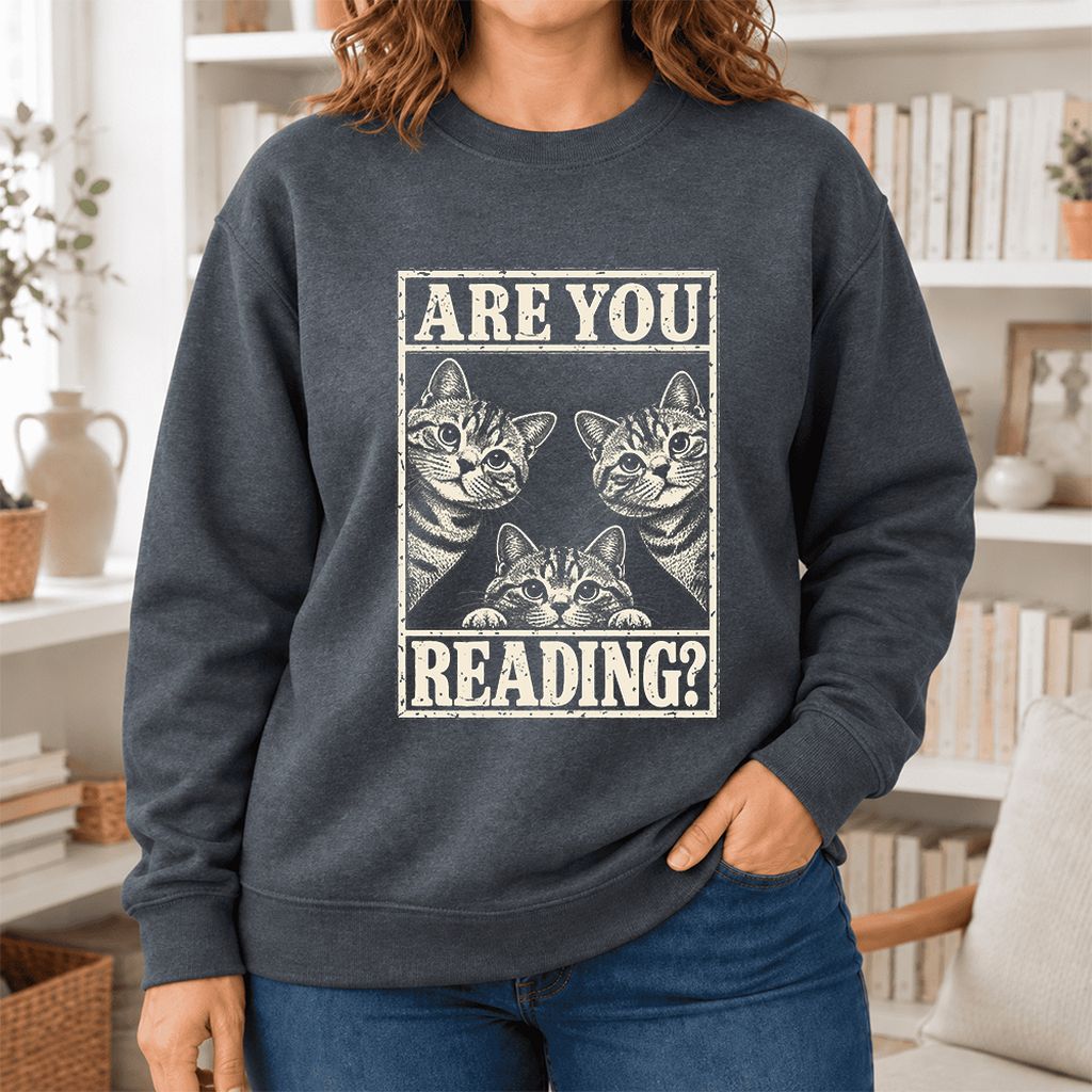 Are You Reading American Shorthair Softstyle Sweatshirt | Cat Lover Reader Gift Dark Heather